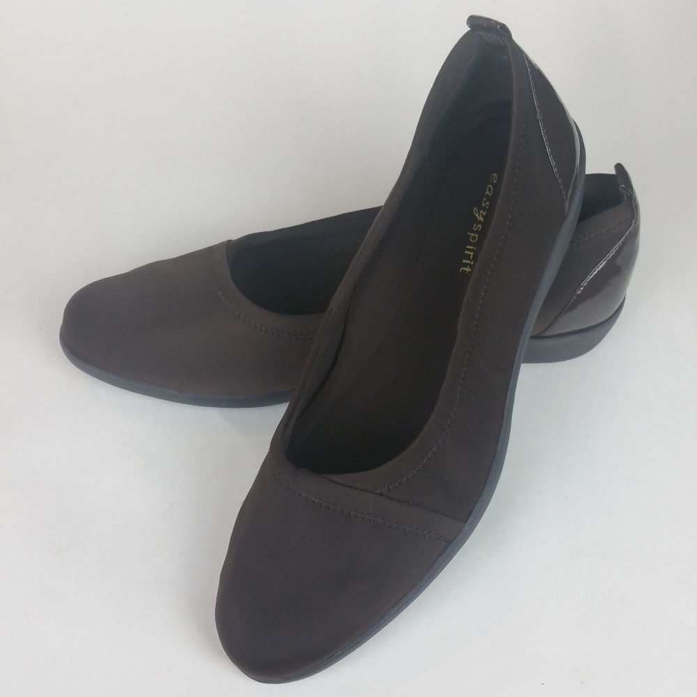Easy Spirit Brown Mearas Fabric & Faux Patent Leather Wedge 10WW